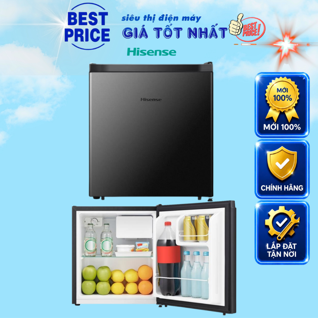 HR05DB Tủ lạnh mini Hisense 45L nhỏ gọn, tiết kiệm điện, ngăn đông riêng (có đóng tuyết) HR05DB