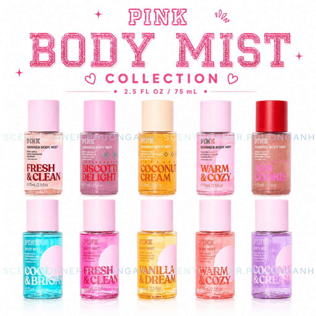 [ TRAVEL SIZE ] Cool & Bright | Fresh & Clean | Vanilla Dreamy - Body Mist Pink 75ml