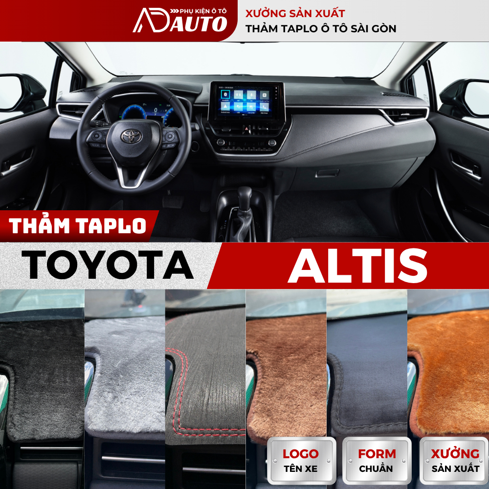 Thảm taplo TOYOTA ALTIS, Thảm Phủ Taplo Ô Tô 12 Chất Liệu Da, Nhung, Chống Nắng, Chống Chói, Bảo Vệ 