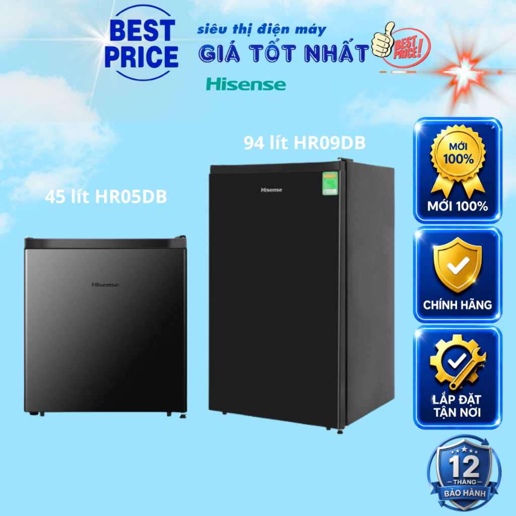 Tủ lạnh mini Hisense 45L–94L HR09DB | HR05DB nhỏ gọn, tiết kiệm điện, có ngăn đông