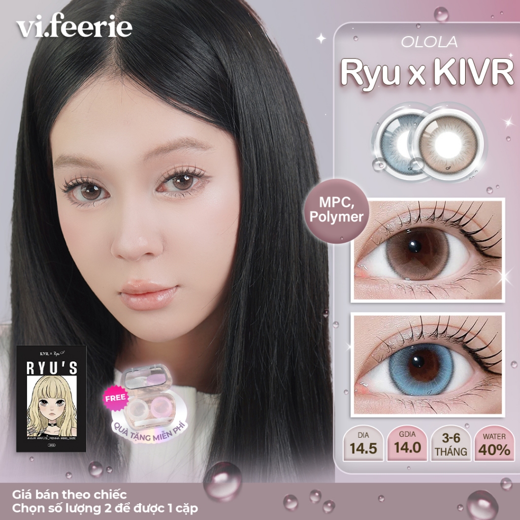 (OLOLA) Kính áp tròng (lens) long lanh giãn to 14.5 có viền 6 tháng RYU x KIVR - VF lens