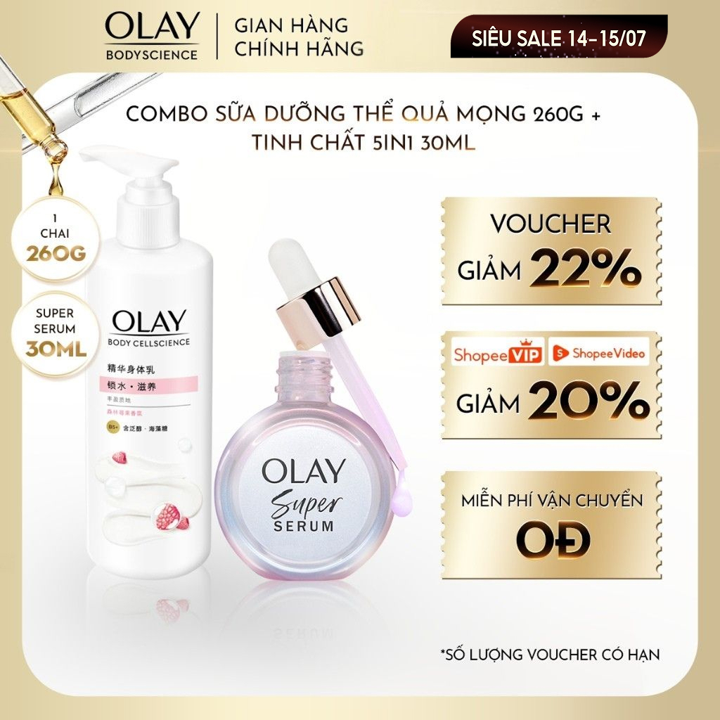 [LIVE] Combo Sữa dưỡng thể Olay (Dưỡng Sáng/Quả Mọng/Dạ Lan Hương) 260g + Super Serum OLAY 5in1 30ml
