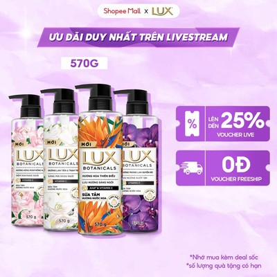[Live] Chai lẻ / COMBO 3 Sữa Tắm Lux Botanical Hương Nước Hoa Cao Cấp Sáng Mịn Rạng Ngời 570G (562ML)