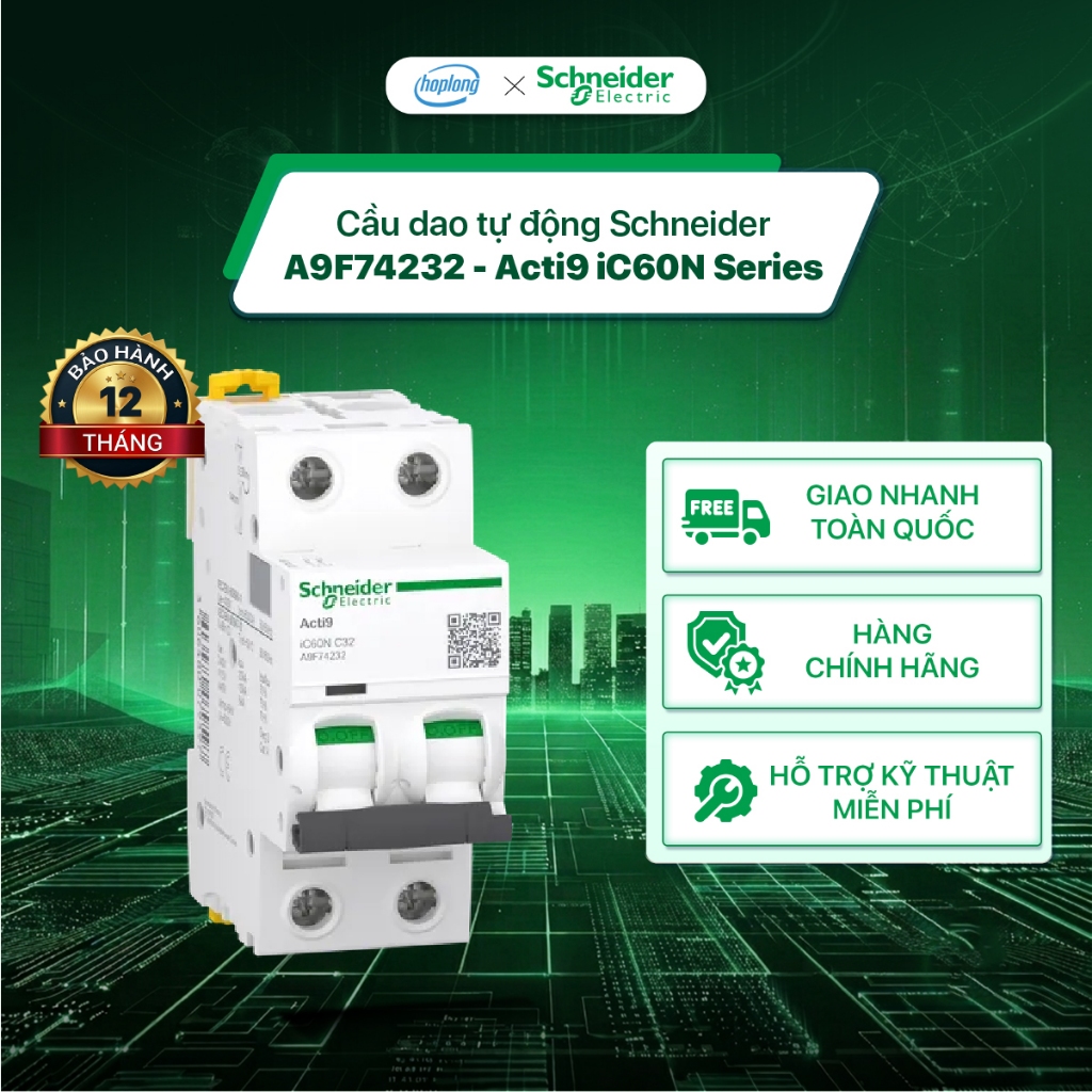 Cầu dao tự động Schneider A9F74232 - Acti9 iC60N Series - 2P 6kA - Bảo vệ quá tải