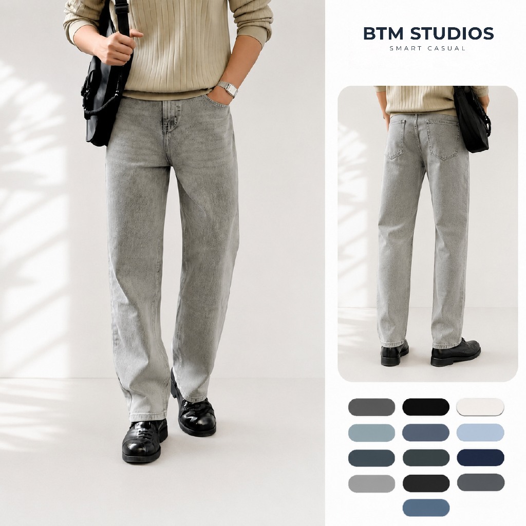 Quần dài jeans nam dáng xuông BTM form straight vải jeans dày dặn đứng form 142