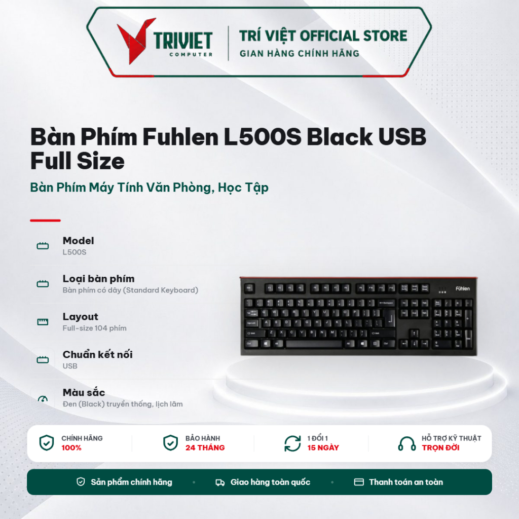Bàn Phím Fuhlen L500S Black USB Full Size Chống Nước - Bàn Phím Máy Tính Văn Phòng, Học Tập, Gaming