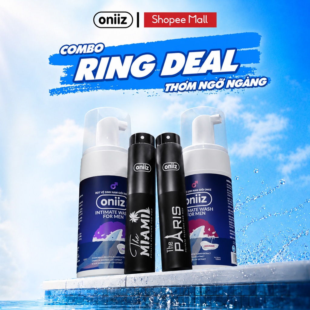 Combo Ring deal Oniiz - Bọt vệ sinh nam giới tạo bọt 100ml & Nước hoa nam toàn thân cao cấp 10ml
