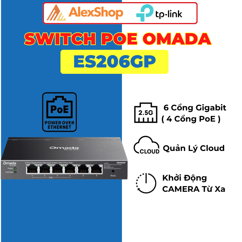 Switch TP-Link Omada ES206GP | 4 Cổng PoE+ 6 Cổng Gigabit Quản Lý Cloud