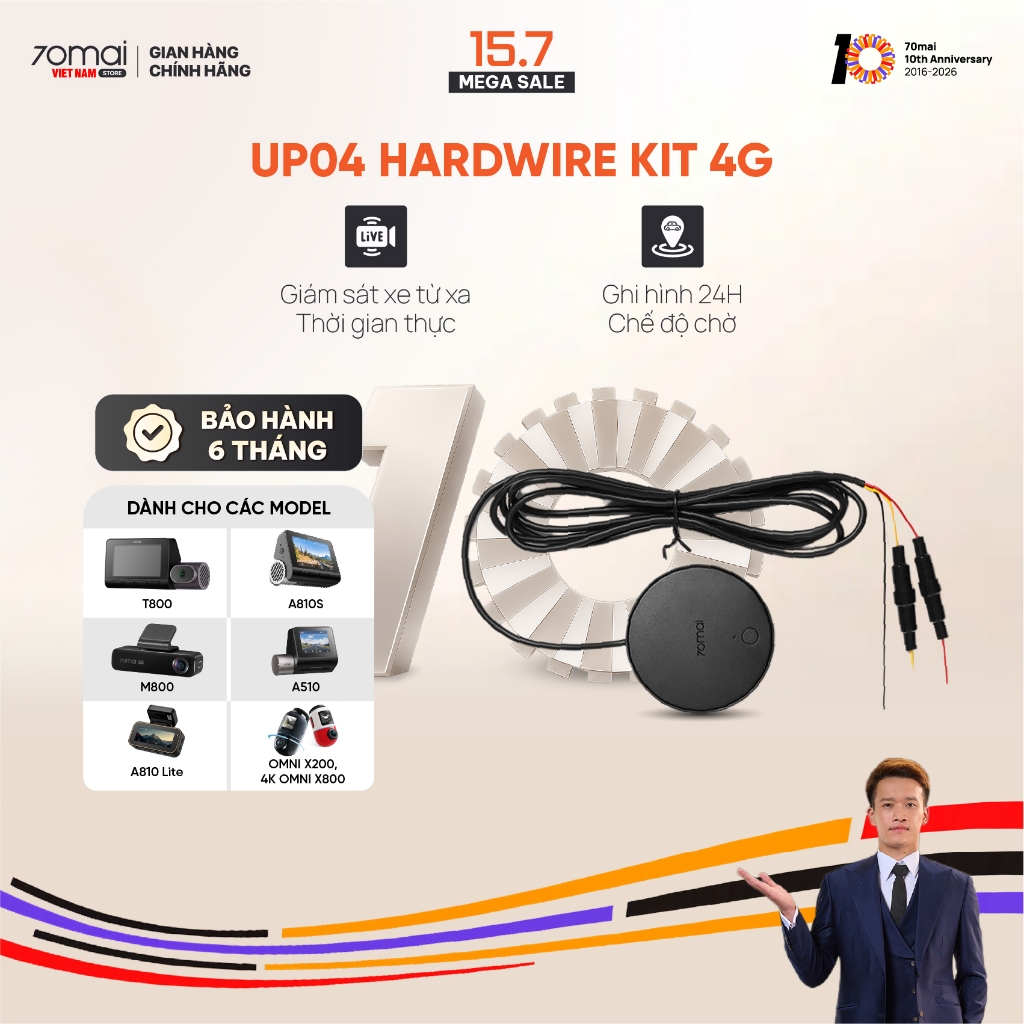 Bộ Hardwire Kit UP04 cho camera hành trình 70mai A810, A510, Omni kết nối 4G giám sát xe từ xa