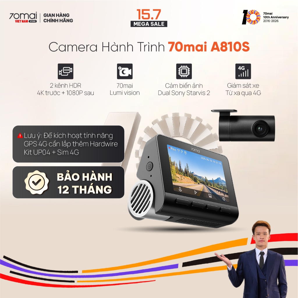 Camera hành trình 70mai 4K A810S HDR Dash Cam