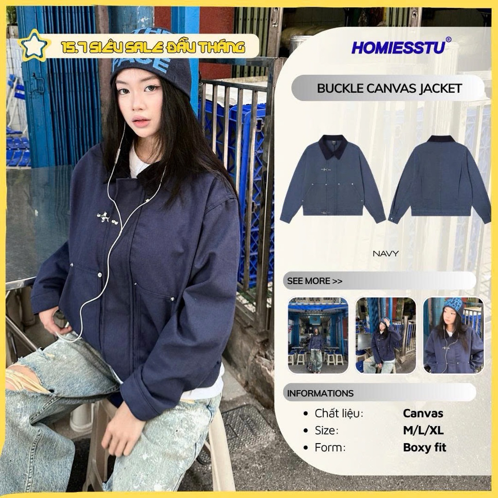 [DEAL MỞ BÁN] Áo Khoác 𝗕𝗨𝗖𝗞𝗟𝗘 𝗖𝗔𝗡𝗩𝗔𝗦 𝗝𝗔𝗖𝗞𝗘𝗧 Khóa Cài Boxy Local Brand Homiesstu, Áo Nam Nữ Unisex