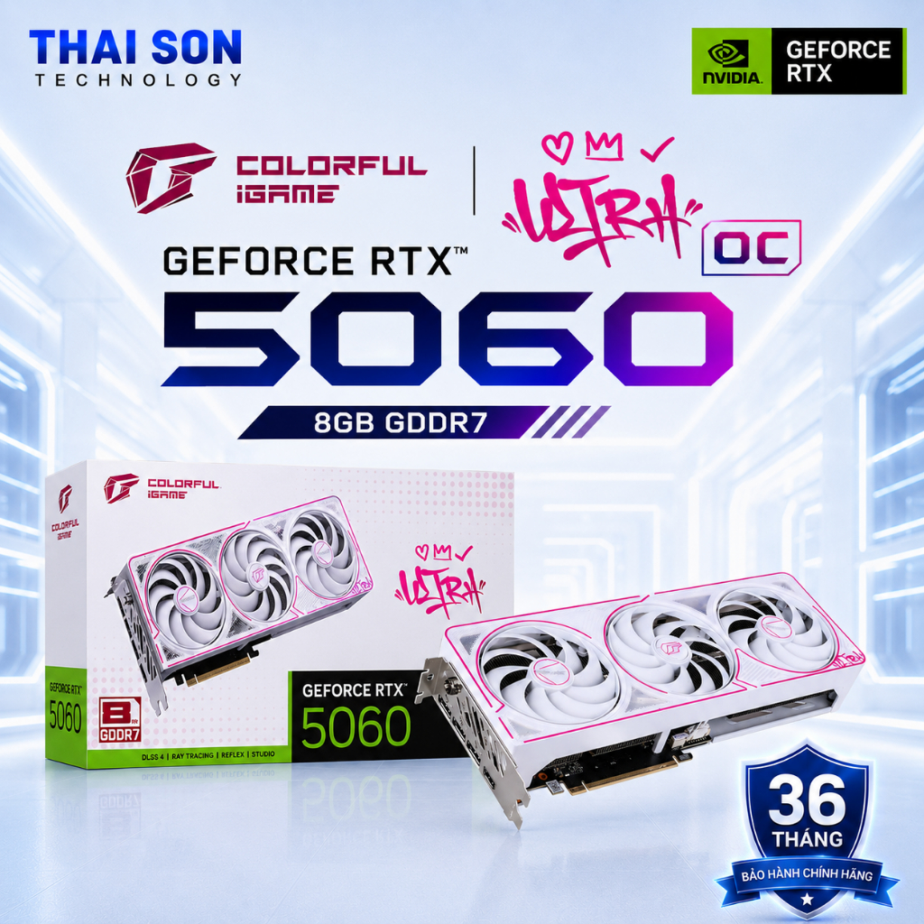 [Full VAT] VGA Card màn hình RTX 5060 COLORFUL iGame Ultra White OC 8GB GDDR7 3 Fan - Chính hãng BH 