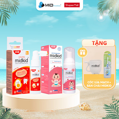 Combo Xịt chống sâu răng MIDKID vị táo 20ml + Bọt tập đánh răng Midkid vị Dâu 60ml cho bé từ 1 tuổi