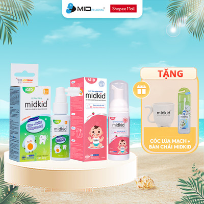 Combo Xịt chống sâu răng Midkid vị nho 30ml + Bọt tâp đánh răng Midkid vị dâu 60ml cho bé từ 1 tuổi
