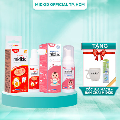 Combo Xịt chống sâu răng Midkid vị táo 20ml + Bọt tập đánh răng vị dâu 60ml cho bé từ 1 tuổi