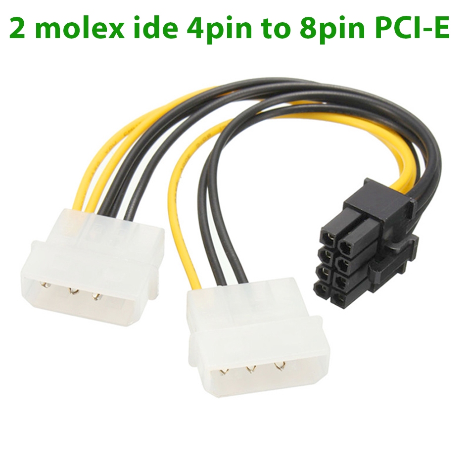 Dây cáp nguồn 2 ATA Molex sang 8Pin PCI-E cho Card VGA màn hình Gaming, Car đồ họa máy tính PC máy t