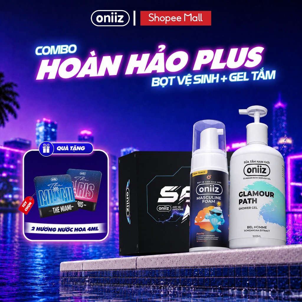 Combo hoàn hảo Plus Bọt vệ sinh nam giới Oniiz Plus, Sữa tắm hương nước hoa Oniiz - Quà tặng nước ho