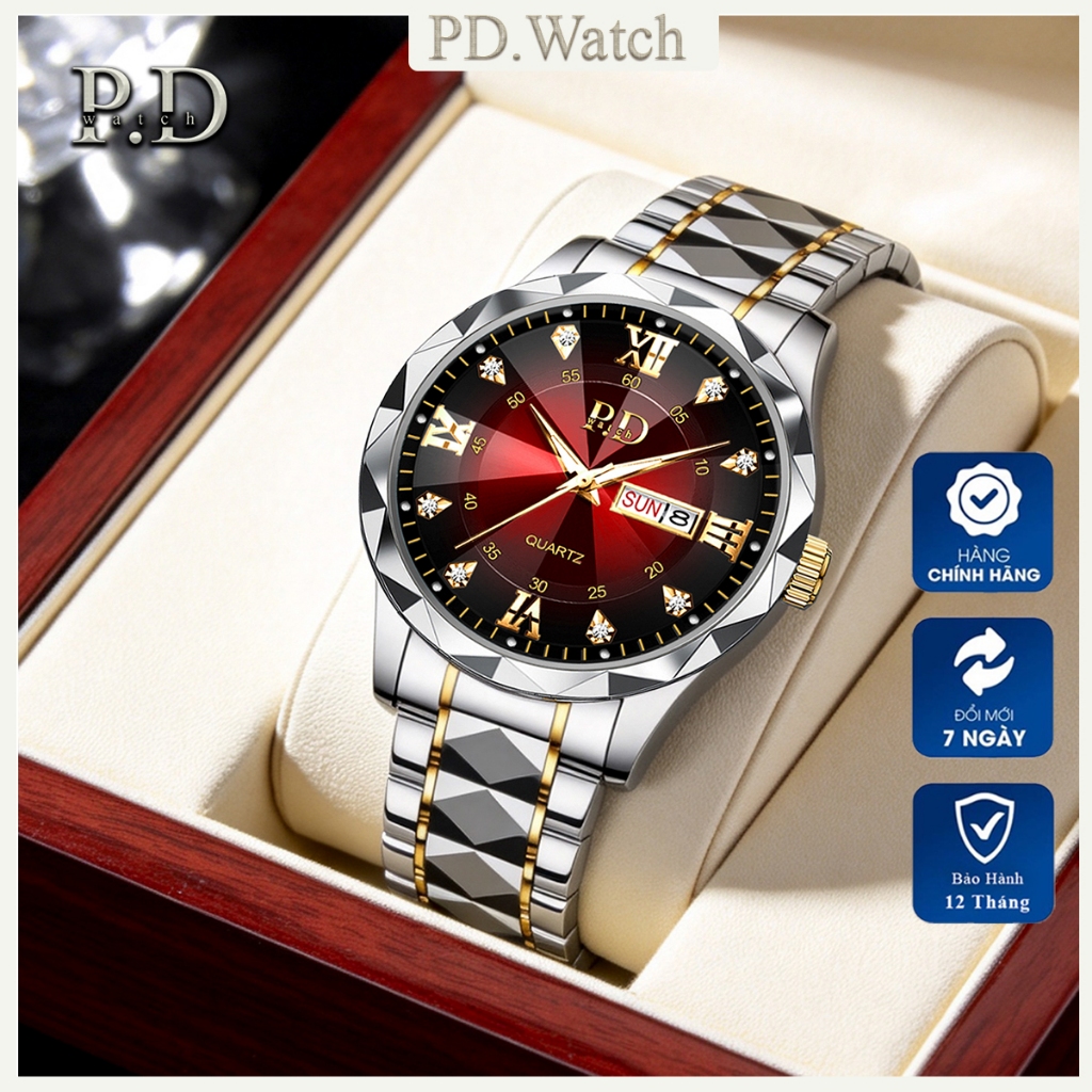 Đồng Hồ Nam Chính Hãng PD.WATCH01 - Đồng Hồ Đeo Tay Dây Thép 316 Không Gỉ Chống Nước Phát Sáng