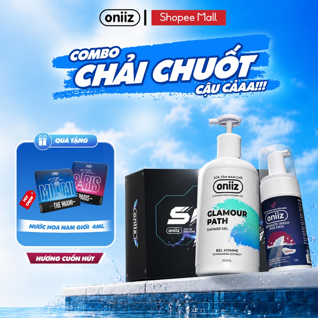 Combo Chải Chuốt Oniiz - Hương Cuốn Hút | Sữa tắm Bel Homme 500ml, Bọt vệ sinh Amorous 100ml và Nước