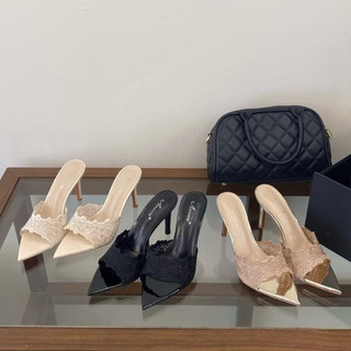 HÀNG CÓ SẴN 🎀Ballet Belle🎀 Guốc Nữ Mũi Nhọn Hở Ngón Quai Ren Thanh Lịch Cao 7cm Aixiexiu 6818-1
