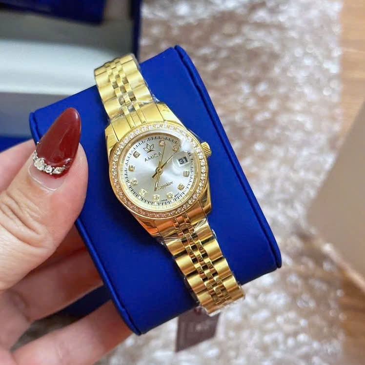 Đồng hồ nữ dây thép Amica Quartz A046 Gold 26mm