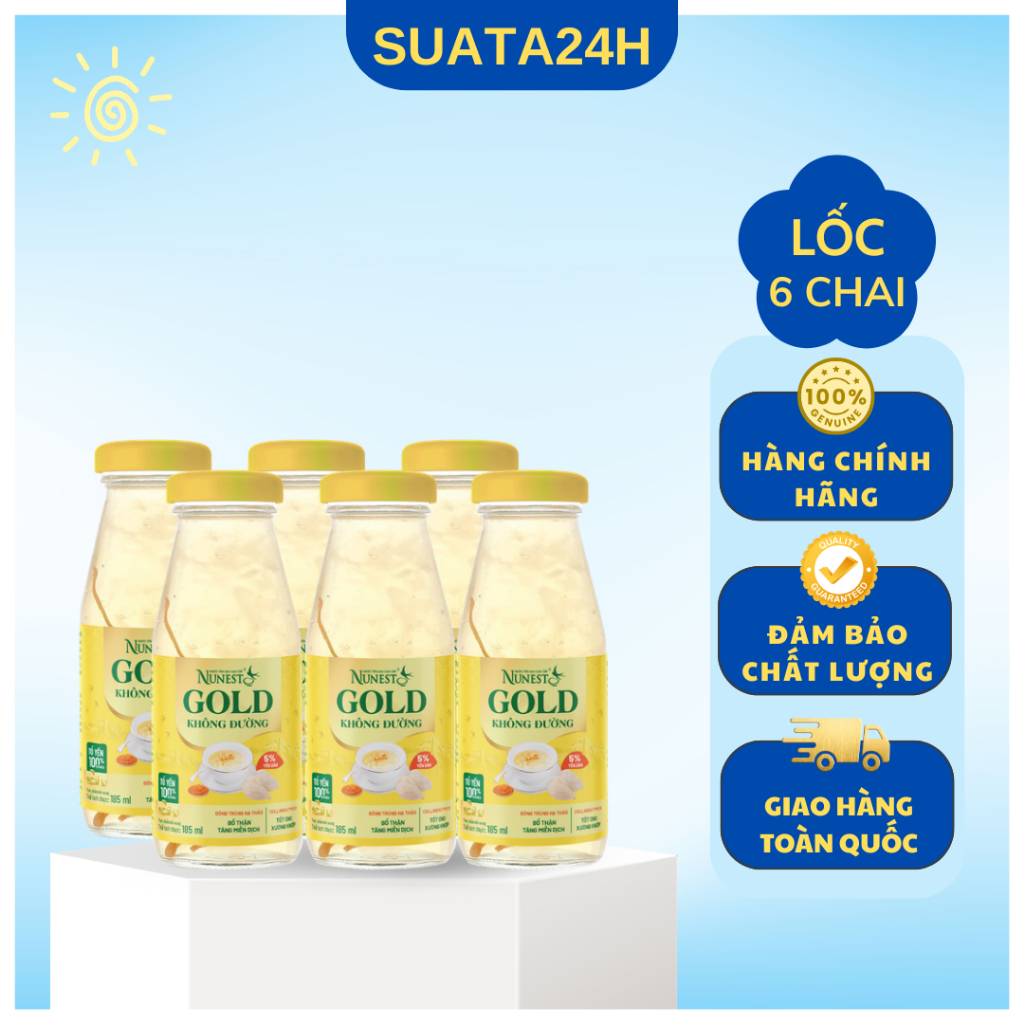 Lốc Yến Nunest Đông Trùng Hạ Thảo Không Đường (6 Lốc x 185ml)