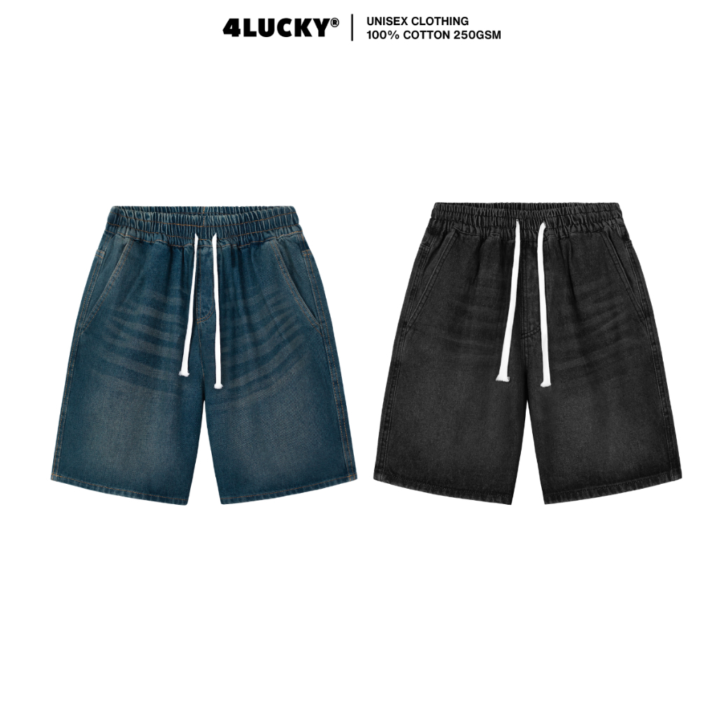 4LUCKY - Quần Short Denim Nam Thêu Nổi Họa Tiết Basic Co Giãn Nhẹ Form Regular LocalBrand Hot Trend
