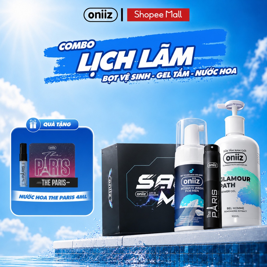 Combo lịch lãm Bọt vệ sinh nam giới, Sữa tắm body nam, Nước hoa cao cấp Oniiz - Quà Tặng nước hoa dù