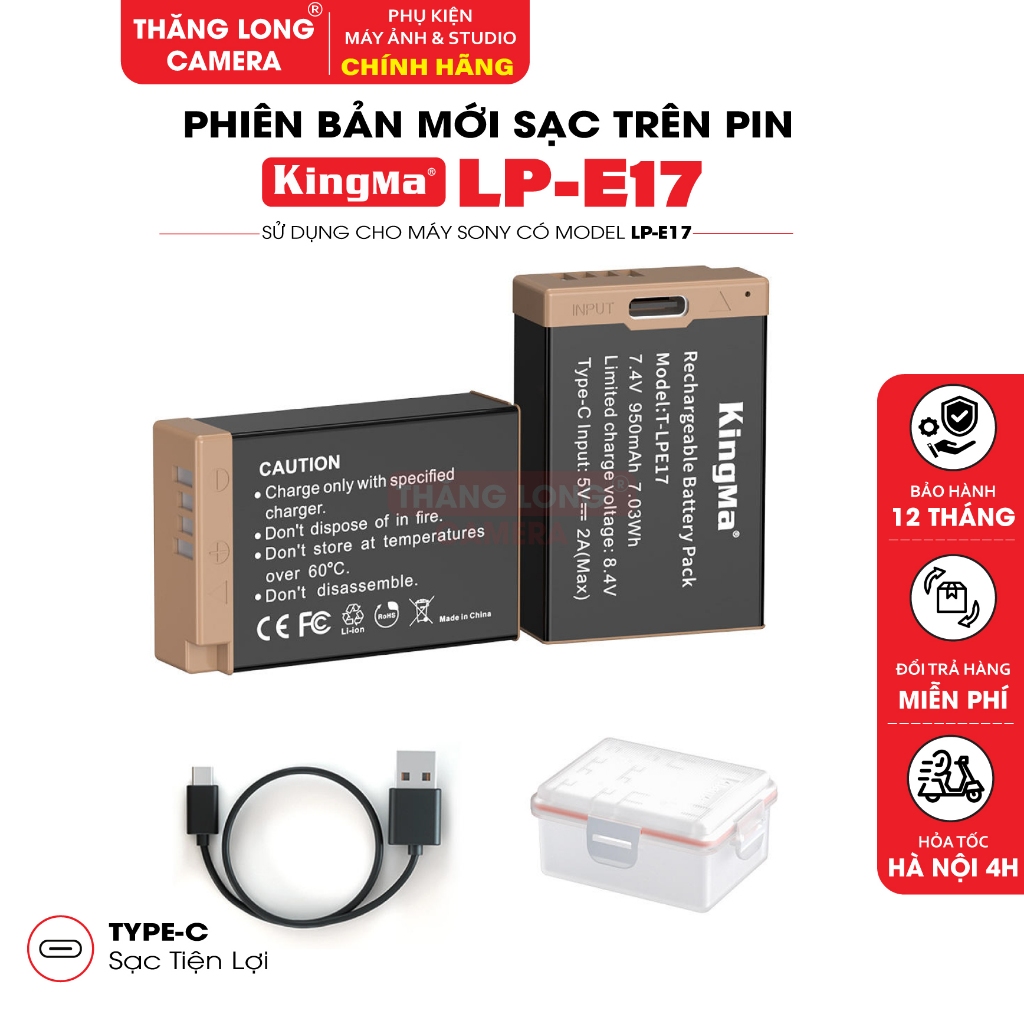 Pin KingMa LP-E17 USB-C Chính Hãng 950mAh - Sạc Trực Tiếp Type-C Cho Canon EOS R50 R10 R8 RP R100 M3
