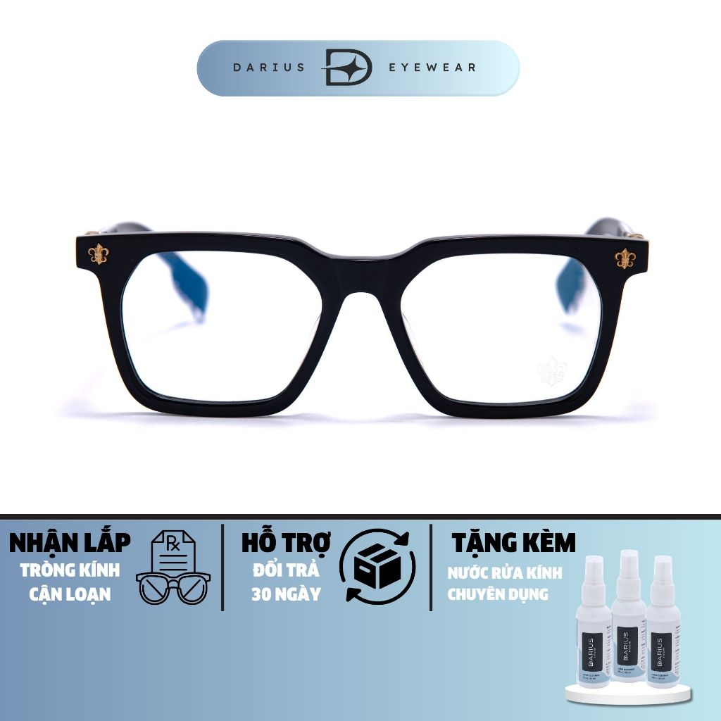 Gọng kính cận nam DARIUS CH8266 dáng vuông nhựa acetate kết hợp Stainless Steel 316L chống gỉ DCH100