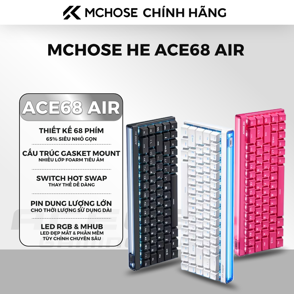 Bàn phím cơ MCHOSE Ace 68 Air HE 68 phím | Rapid Trigger 8000Hz| RGB | Bàn phím gaming FPS| Chính hã