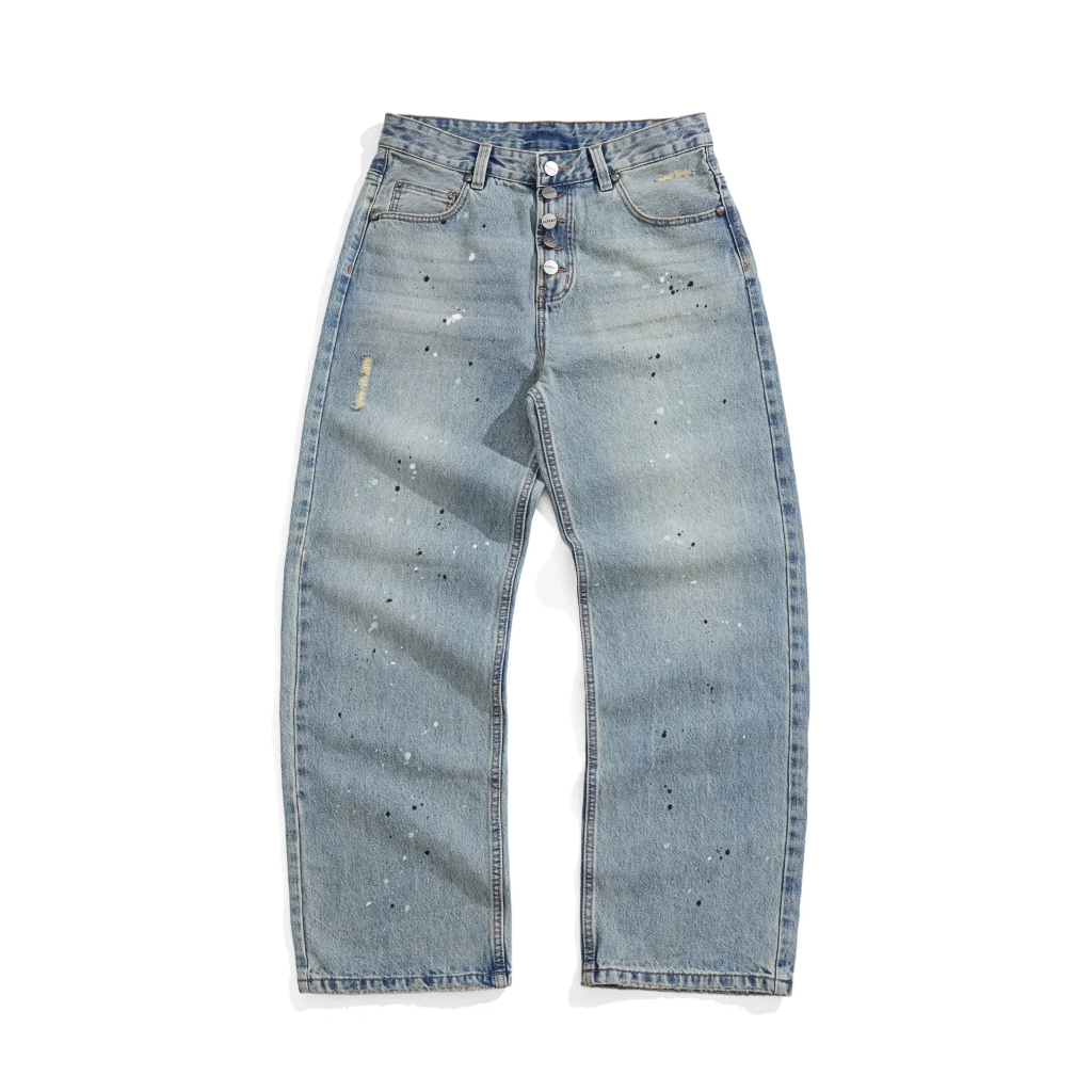 QUẦN "ALFAER" PAINT SPLATTER STRAIGHT BLUE WASHED JEANS