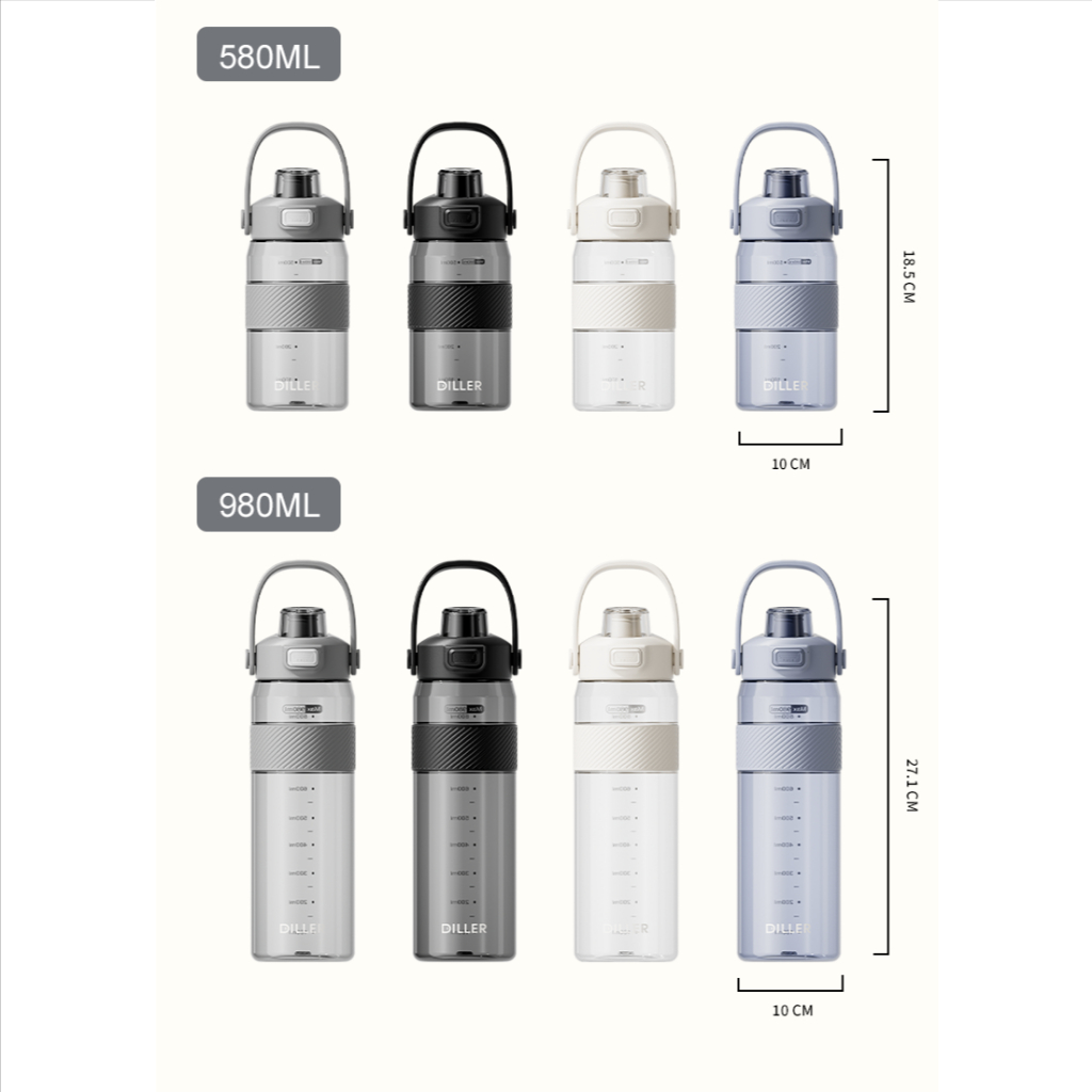 Diller Lớn Tritan Chai Nước Nắp Vòi Nâng Tay Cầm Không Chứa BPA Để Uống 580 / 980ml D2610