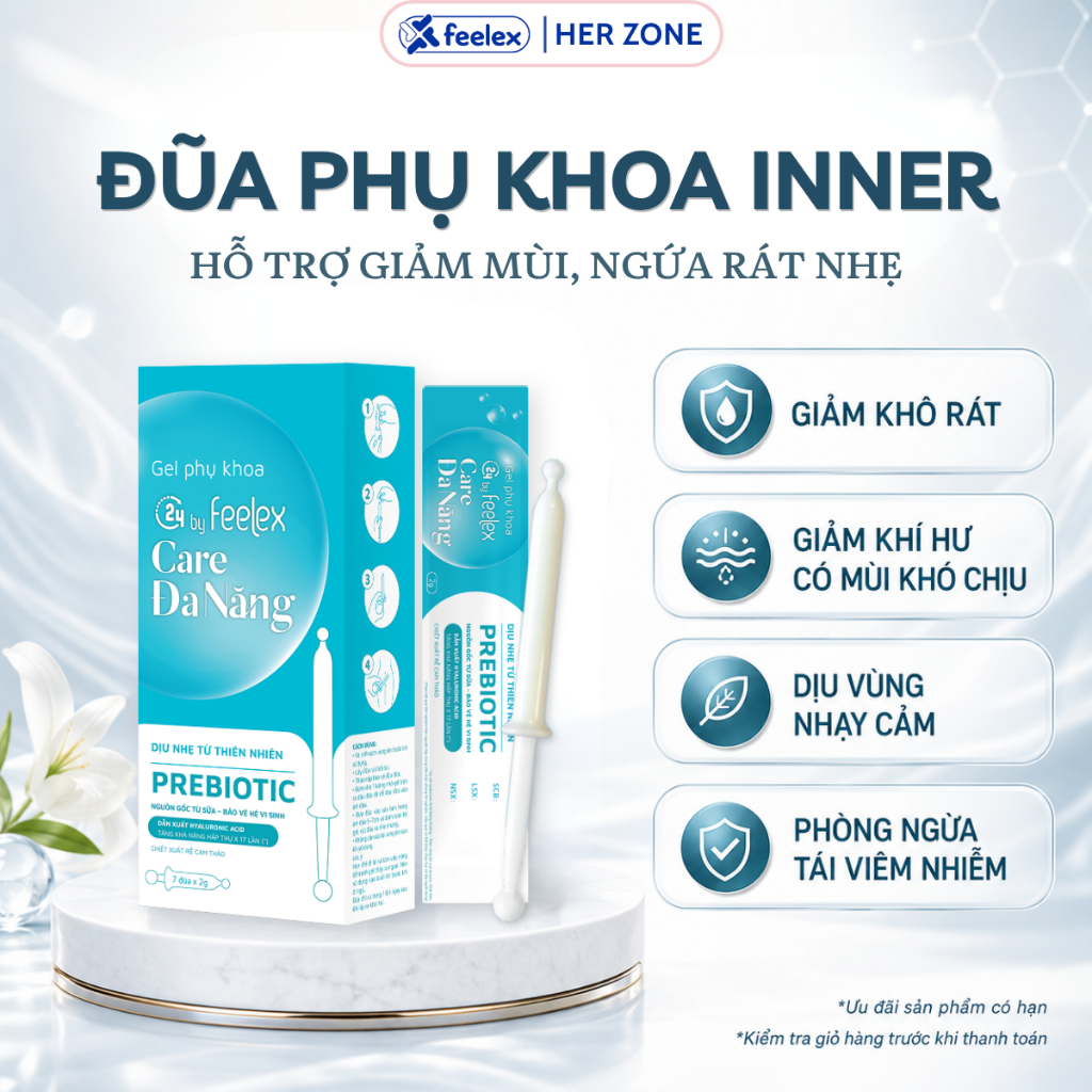 Gel phụ khoa inner C24 by Feelex Care Đa Năng, hỗ trợ giảm mùi, ngứa rát hay viêm nhẹ - Hộp 7c