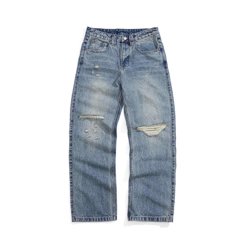 QUẦN "ALFAER" SS26 DISTRESSED BLUE WASHED JEANS