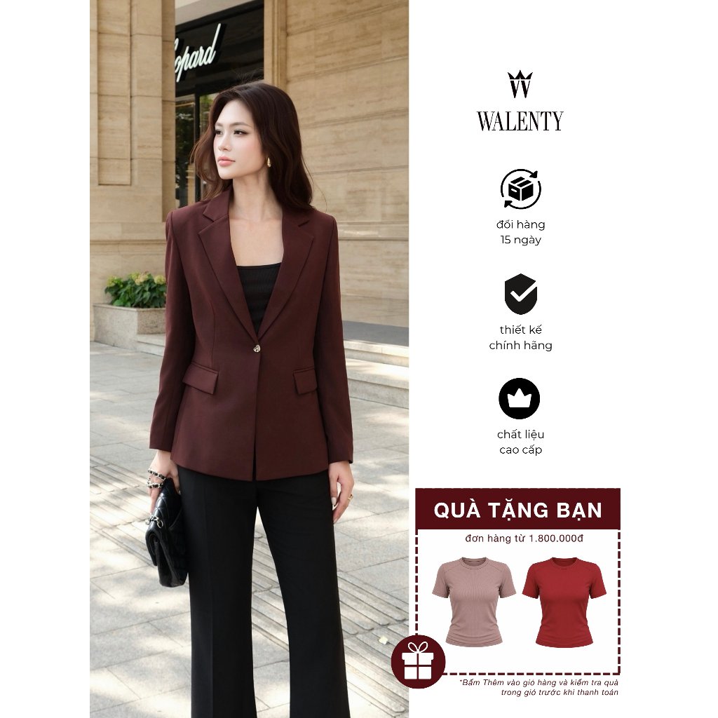 [WALENTY ] Áo Blazer Nữ Freyven Dài Tay Chiết Eo 2 Lớp Và Quần Vera Màu Nâu Công Sở Sang Trọng