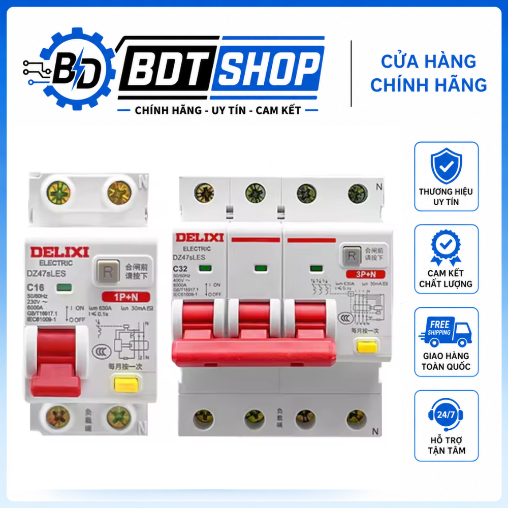 APTOMAT DELIXI, RCBO CHỐNG GIẬT CHÍNH HÃNG DELIXI 1P+N, RCBO [1P+N] DELIXI