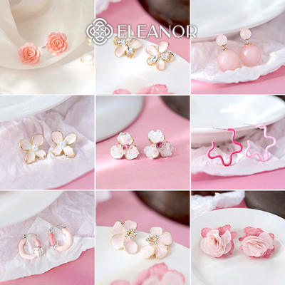 Bông tai nữ chuôi bạc 925 Eleanor Accessories thiết kế màu hồng phụ kiện trang sức khuyên tai 11121