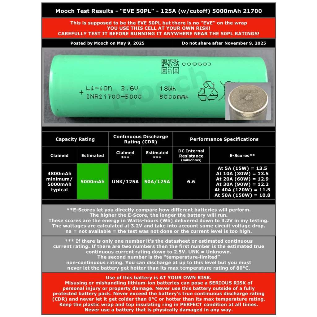 Hai viên pin EVE 21700 50PL 5000mAh 50A [Grade A]