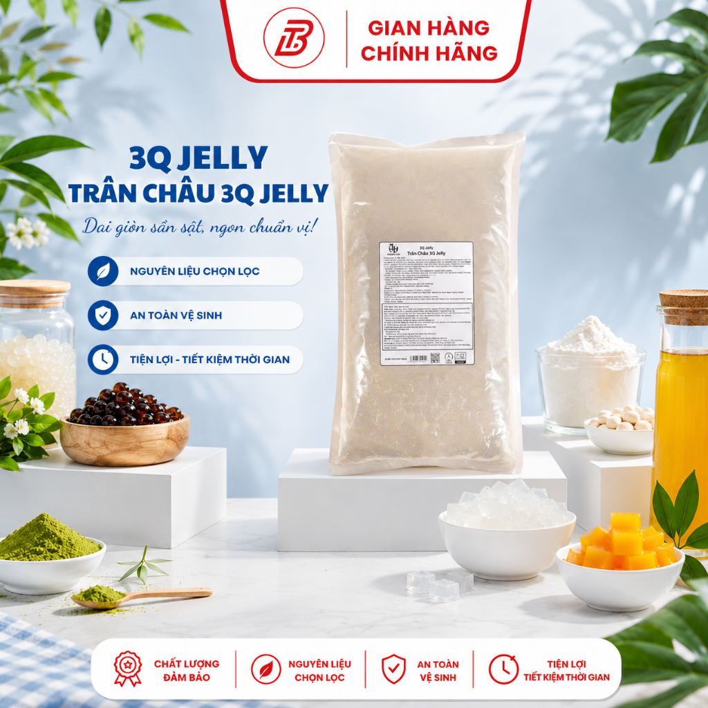 🌟 Trân Châu Trắng 3Q Jelly Hoàng Hải 2kg – Topping Trà Sữa Dẻo Dai, Thanh Mát – Nguyên Liệu Pha Chế