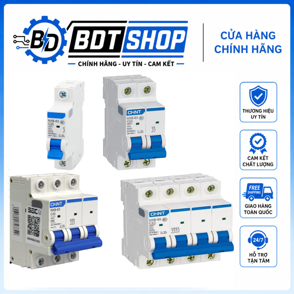 [ Chính Hãng ] Aptomat MCB CHINT NXB63  2P C16A~C63A - Áp tô mát CHINT chính hãng, áp tô mát giá tốt