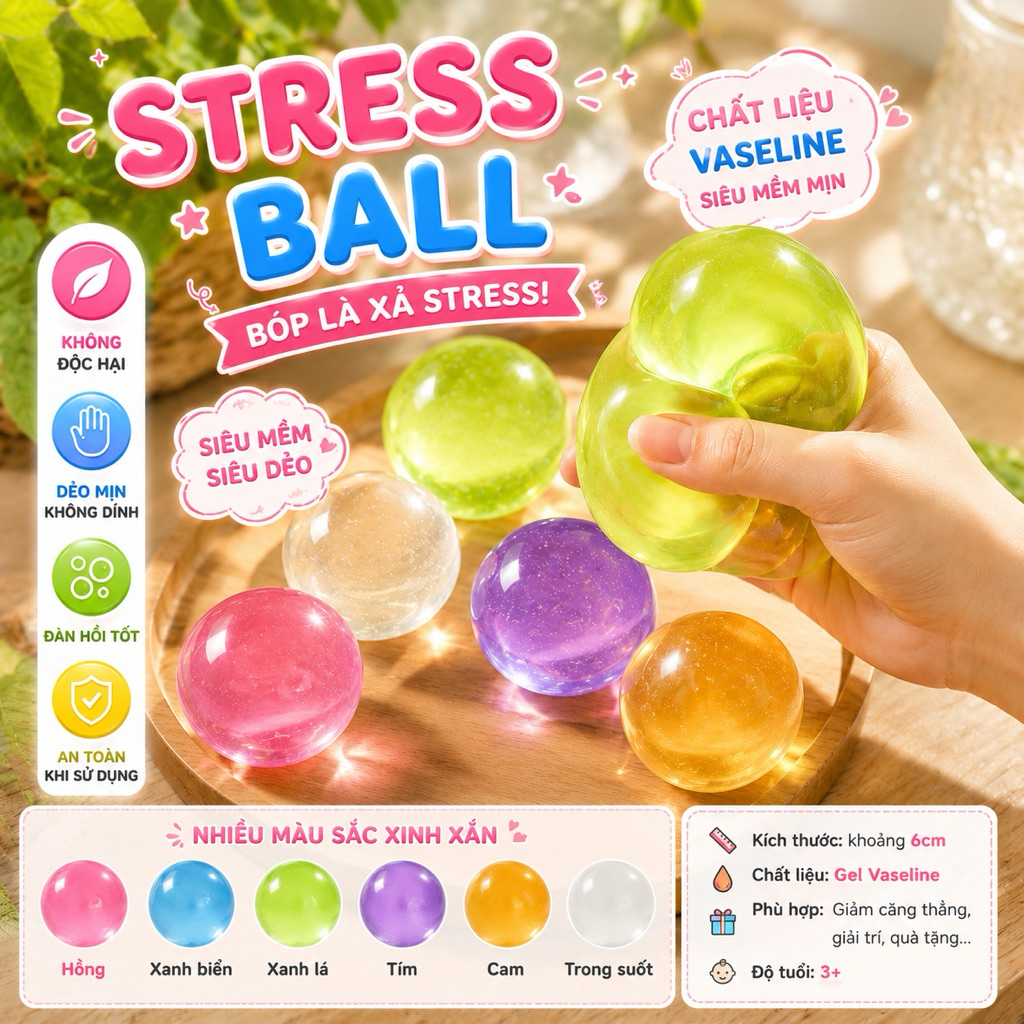Stress Ball Vaseline Siêu Mềm Dẻo – Bóng Bóp Xả Stress, Squishy Taba tăng chậm, Đồ Chơi Giảm Căng Thẳng Nhiều Màu