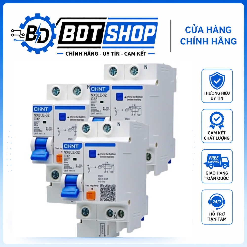 RCBO CHINT, CB chống giật CHINT, Aptomat chống giật NXBLE-32/63 CHINT