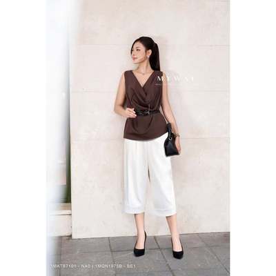 Quần Ống Suông Lửng Dáng Rộng Nữ MY WAY Cạp Cao Trẻ Trung Sang Trọng 1MQN1975b