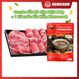 [COMBO] 1 combo lẩu bò đặc biệt 800g (Gồm ba chỉ , gầu, bắp bò, 1 sốt chấm) + 1 túi nước lẩu Nấm Homecook (new)