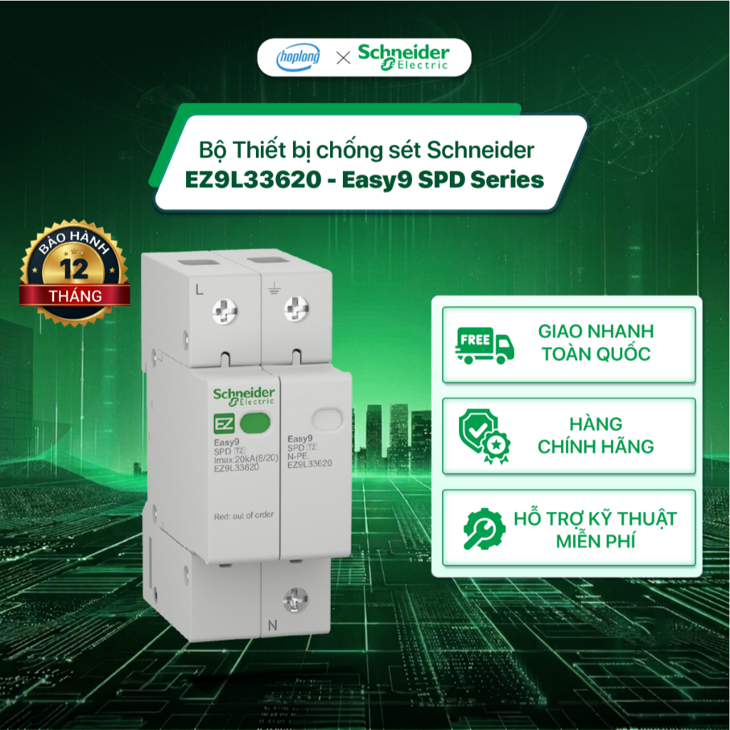 Bộ Thiết bị chống sét Schneider EZ9L33620 - Easy9 SPD Series - 1P+N 20kA - Hàng chính hãng