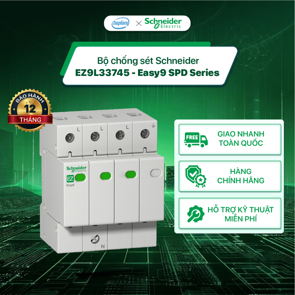 Bộ chống sét Schneider EZ9L33745 - Easy9 SPD Series - 3P+N - Bảo vệ an toàn thiết bị - EZ9L33720