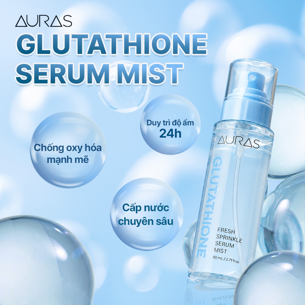 AURAS Fresh Sprinkle Serum Mist Glutathione 80ml Hàn Quốc, Dưỡng Sáng Cấp Ẩm Hỗ Trợ Chống Oxy Hóa