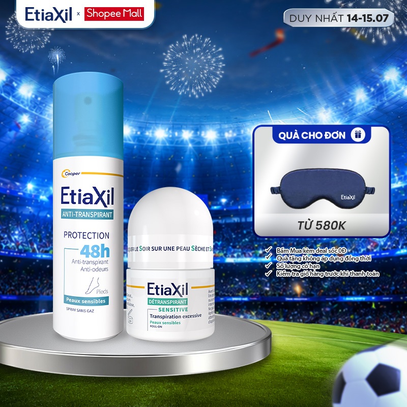 Combo Lăn Khử Mùi Chuyên Sâu Etiaxil 15ml và Xịt Khử Mùi Chân Etiaxil Bảo Vệ Kép 100ml