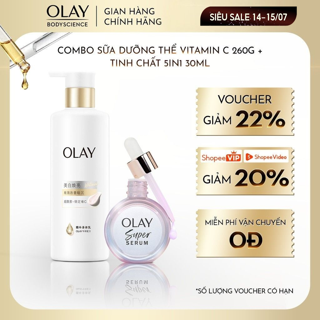 [LIVE] Combo Sữa dưỡng thể Sáng da Olay Niacinamide & Vitamin C 260g + Super Serum OLAY 5in1 30ml